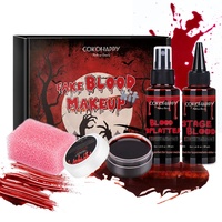 4 PCS Kunstblut Fake Blood Halloween schminke SFX Makeup Kit - Koaguliertes Kunstblut, Blutspray, Tropfendes Stadium Kunstblut, Stipple Schwamm, Realistischer Zombie Vampir Monster Kostüm