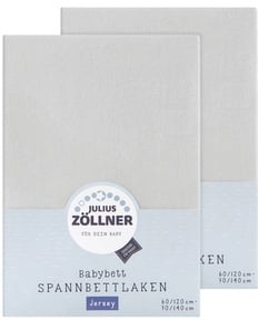 JULIUS ZÖLLNER Spannbetttuch Doppelpack Jersey hellgrau, 60/70x120/140 cm