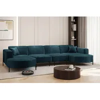 Fun Möbel Wohnlandschaft U-Form Sofa VALENCIA XL in Stoff Noel Blau