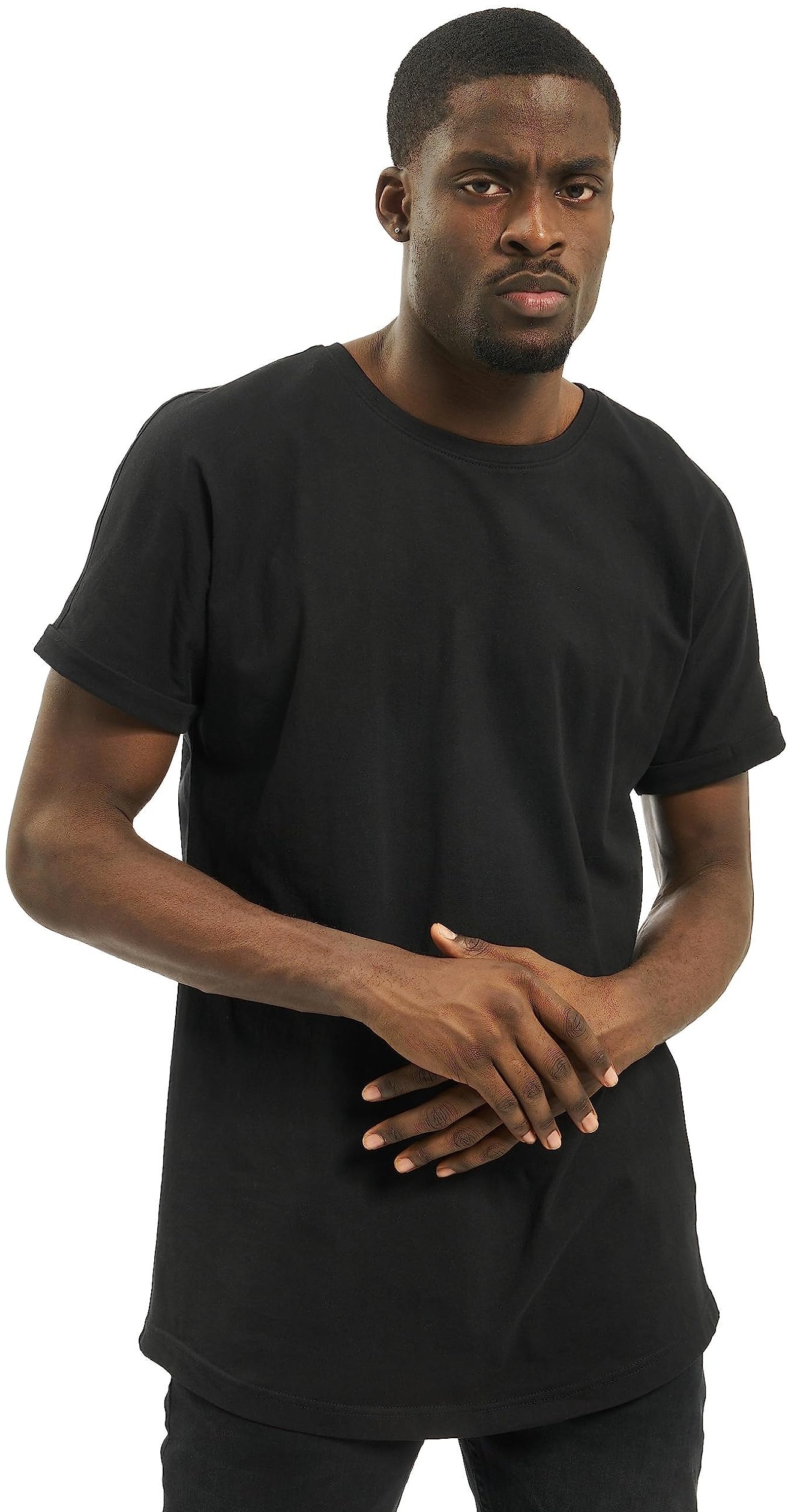 Urban Classics Herren T-Shirt Long Shaped Turnup Tee, lässiges T-Shirt für Männer, in langem Schnitt, black, XL