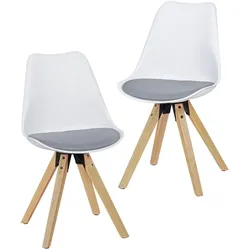 KADIMA DESIGN 2er Set Retro Esszimmerstuhl LIMA weiß/grau, Polsterstuhl Skandinavisch Rückenlehne, Küchenstuhl Stoff