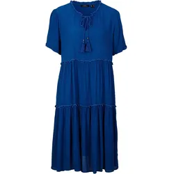 bonprix Knieumspielendes Viskose-Crinkle-Kleid mit Ausschnittdetail, blau, 44, Viskose