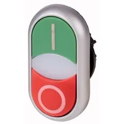 Eaton 107062 Doppeldrucktaste, RMQ-Titan, Taste I und Leuchmelder bündig, Taste 0 vorstehend, tastend, Vorsatzlinse weiß, wählbar, individuell