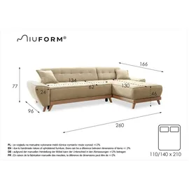 miuform Ecksofa mit Schlaffunktion Dazzling Daisy ¦ grau ¦ Maße (cm): B: 260 H: 77