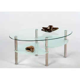 Stolkom Sp.z.o.o. Couchtisch Wave Glastisch, Wohnzimmertisch, Beistelltisch Glas BxHxT 90x41x55 cm, Sicherheitsglas 8mm stark, Ablage in Milchglas, Tisch Oval weiß