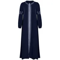 Lazzboy Muslimisches Kleider Frauen Kaftan Arab Jilbab Abaya Spitze Nähen Maxikleid Damen Langarm Abendkleider Muslim Hochzeit Kleidung Saudi-arabien Rockabilly(Blau,XL) - XL