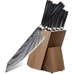 WOLFCUT - Damaskus Messer-Set 7-tlg. 73-lagiger japanischer Damaszenerstahl + Wetzstahl + Messerblock