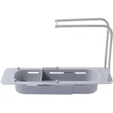 Teleskopregal Waschbecken, Teleskop Spülbecken Organizer, Teleskop Spülbeckenregal, Telescopic Sink Storage Rack, Küchenspüle Regal Flexibler Ablauf Aufbewahrungskorb (Grau/1-1pc)