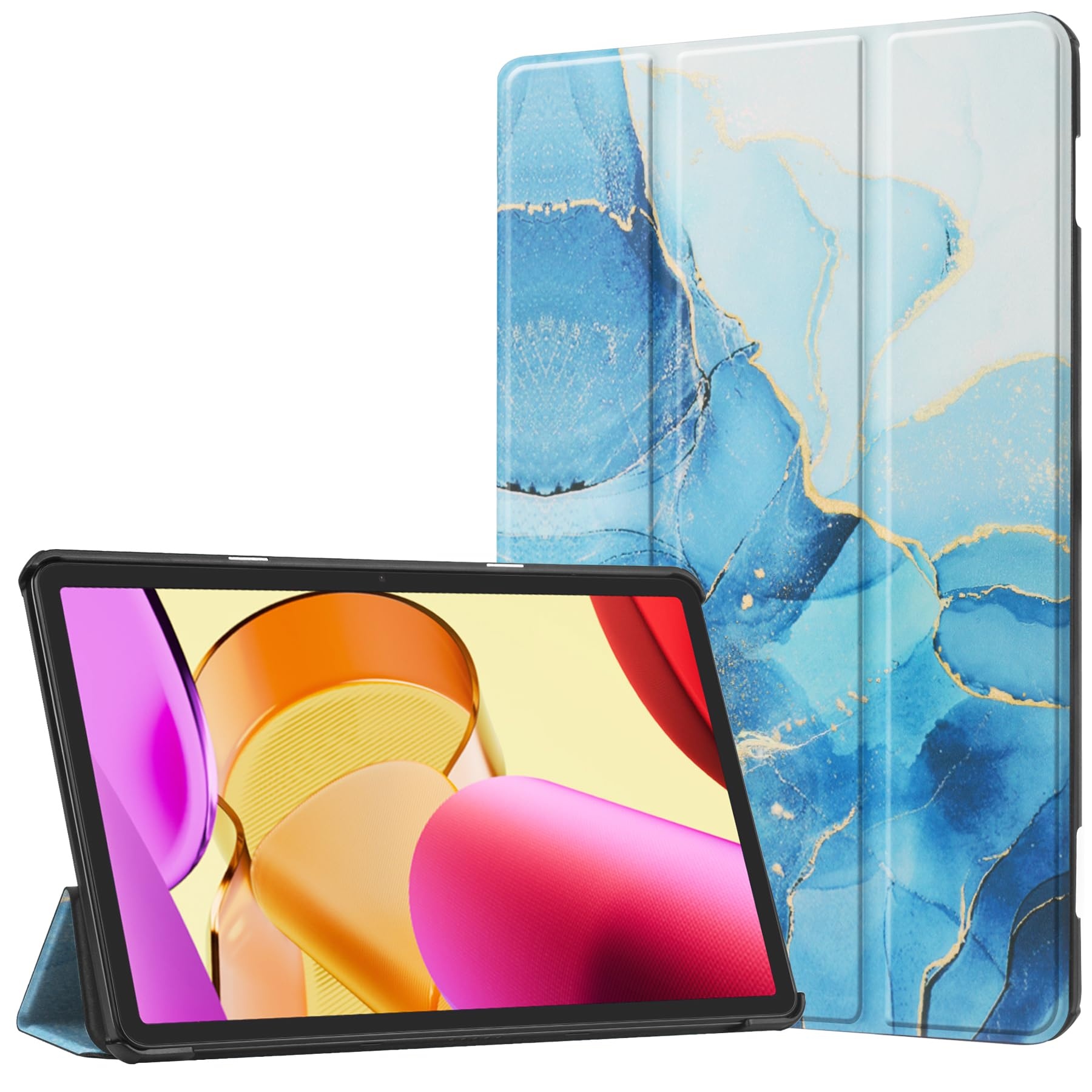 HoYiXi Hülle für Amazon Fire Max 11 Tablet 2023 Release Slim Leder Tri-Fold Abdeckung mit Stand Schutzhülle Cover - Blau Marmor