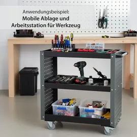 Trutzholm Werkstattwagen 3 Etagen Stahl grau Werkzeugwagen 70x39x79 cm auf Rollen bis 300 kg Tragkraft