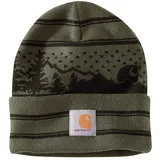 Carhartt Unisex Hat Beanie mit Bündchen und Outdoor-Grafik - Mütze, One Size, Basil - Einheitsgröße