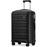 KONO 61 cm Leichter mittelgroßer Hartschalenkoffer 66L Reise-Handgepäck mit TSA-Schloss und 4 Spinner-Rädern (schwarz), Schwarz, M(Medium 24Inch), Mittelgroßer Hartschalenkoffer