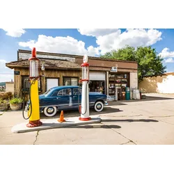 Fototapete PAPERMOON "RETRO TANKSTELLE-ROUTE 66 VINTAGE OLDTIMER USA CAR XXL", bunt, B:4,00m L:2,60m, Vlies, Tapeten