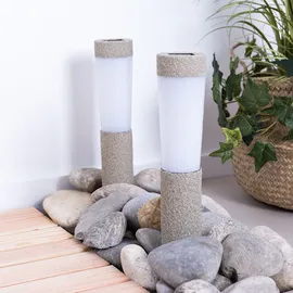 GLOBO 2er Set LED Solarleuchten, Steinoptik, Erdspieß, H 45,6 cm