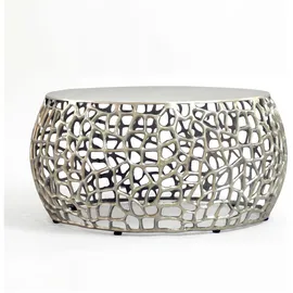 FineBuy Couchtisch in Silber Sofatisch 60cm Tisch Wohnzimmertisch Rund Beistelltisch (60 x 60 x 32 cm)