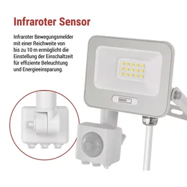EMOS LED Strahler Aluminium 10 W mit Bewegungsmelder 20 cm weiß