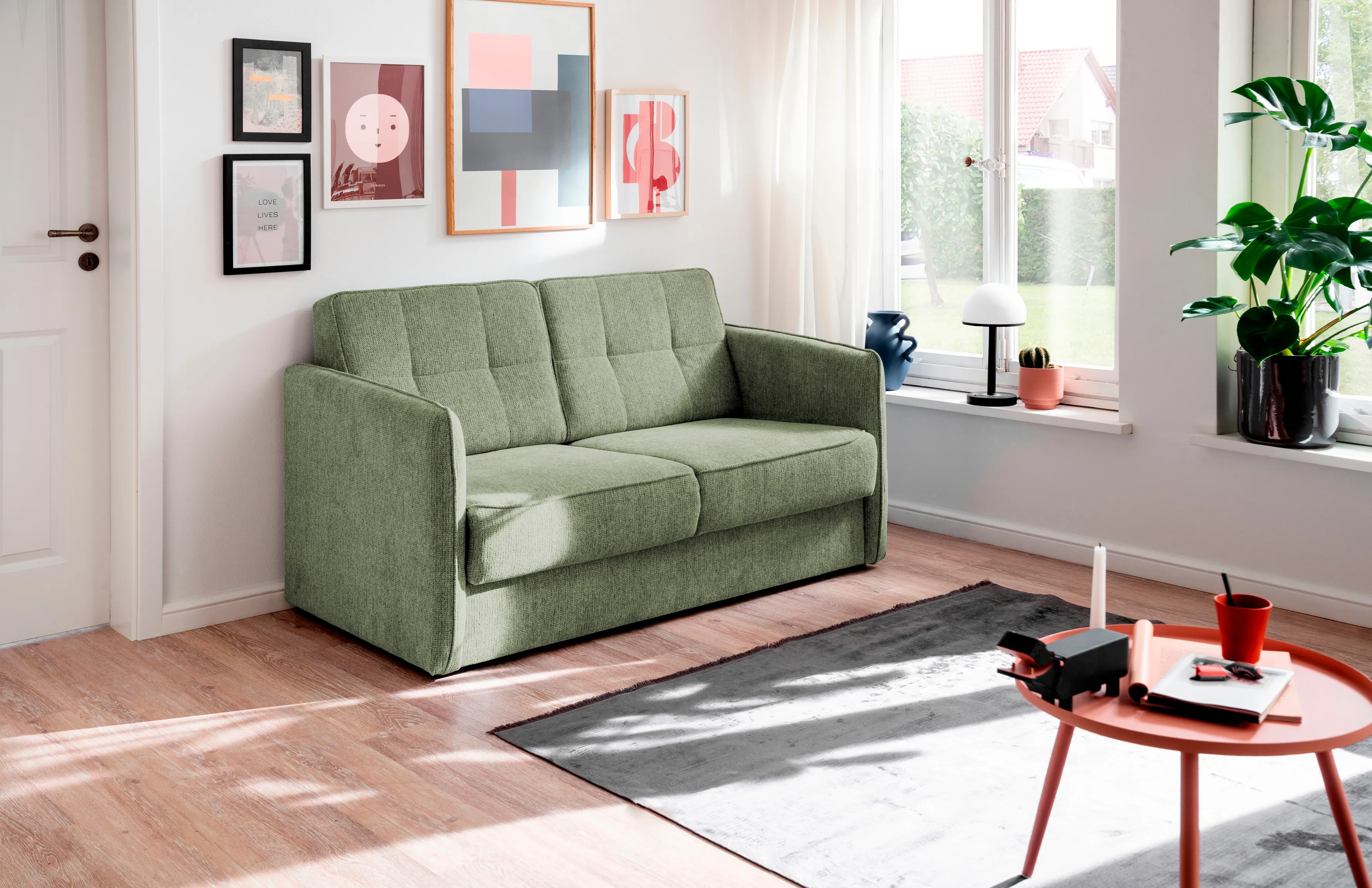 Schlafsofa INOSIGN "Milano" Sofas Gr. B/H/T: 147 cm x 89 cm x 87 cm, Struktur, 2-Sitzer mit zwei einzeln ausziehbaren Liegefunktionen, grün zwei einzeln ausziehbare Liegefunktionen