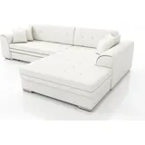Fun Möbel Couchgarnitur SARRA Weiss mit Schlaffunktion Ottomane Rechts - Weiß