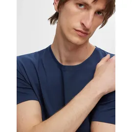 Selected T-Shirt "SLHROLAND SS O-NECK TEE 3-PACK NOOS", Herren, Gr. XXL, blau (navy blazer), Jersey, Obermaterial: 95% Baumwolle, 5% Elasthan, unifarben, Basic, regular fit normal, Rundhals, Shirts T-Shirt