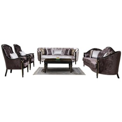 Casa Padrino Luxus Barock Wohnzimmer Set Silber / Lila / Schwarz / Gold