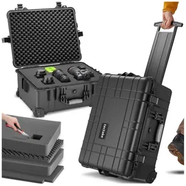 Tectake tectake® Kamerakoffer, aus robuster Hartschale mit 3 dicken Schaumstoffeinlagen, wasserdicht und temperaturbeständig, 45 x 26 x 58 cm