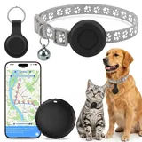 Katze GPS Tracker, Smart Tracker Ohne ABO für Katze Hund, Geeignet für Katzen, Kompatibel mit iOS & Android, Hunde und andere kleine Haustiere, Weltweite Standortverfolgung, IPX6 Wasserdicht - Grau