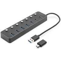 Digitus USB Hub 7-Port schaltbar Aluminium Gehäuse