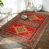 QJDTZMD Teppich Groß für Wohnzimmer Modern Designer In-und Outdoor Teppich Vintage-Ethno-Stil, geometrisches Muster, Rot, Gelb, rechteckig, 100 x 160 cm Dekorative Teppich
