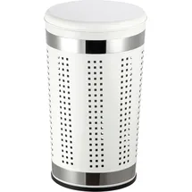 MSV Wäschekorb Wäschesammler Wäschetruhe mit Sitzkissen Rund, 60,5 cm Höhe Metall Weiß