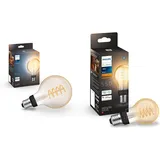 Philips Hue White E27 Filament G93 550lm, warmweißes Licht, dimmbar & White E27 Filament A60 550lm, warmweißes Licht, dimmbar, steuerbar via App, kompatibel mit Amazon Alexa (Echo, Echo Dot)
