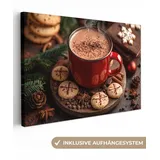 OneMillionCanvasses® Leinwandbild Schokoladenmilch - Becher - Winter - Weihnachten - Gemütlichkeit, Fotodruck (1 St), Leinwände Wanddeko Wohnzimmer Schlafzimmer 60x40 cm bunt 60 cm x 40 cm x 2 cm