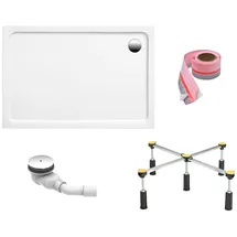 Ottofond Duschwanne Set, 140x80x3 cm, mit Fußgestell, Ablaufgarnitur und Fugendichtband