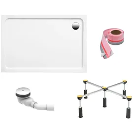 Ottofond Duschwanne Set, 140x80x3 cm, mit Fußgestell, Ablaufgarnitur und Fugendichtband