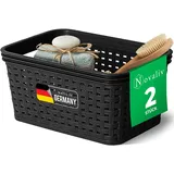 Novaliv 2 Stück Eleganter Aufbewahrungskorb in Rattan-Optik | Schwarz Kunststoff 2L ? Perfekt für Bad & Kleidungsaufbewahrung. Aufbewahrungsbox Badezimmer Körbchen Bad Organizer Korb Ordnungsbox