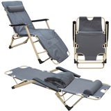 AMANKA Campingstuhl Liegestuhl AMA-YU-98 XL Grau 178x65x88 cm incl. Auflage