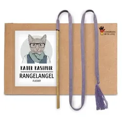 Kater Kasimir RANGELANGEL - Die natürliche Spielangel für Katzen, mit flieder-farbenem Baumwollband und Buchenholzstab