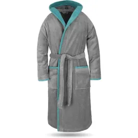 Normani Unisex Baumwoll-Bademantel Rob in Grau/Petrol | Gr.: L