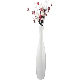 Edelste Deko-Bodenvase – Hohe Keramikvase für Pampasgras & Dekozweige - stabil, luxuriös, 50-90 cm höhe in Weiß, Schwarz, Grau, Silber und Gold (Weiß, 70x13cm)