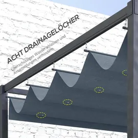 Outsunny Ersatzdach für 2,85 x 2 m Pergola, wasserabweisend einziehbar Welle Überdachung mit Regenabflusslöchern, UV-Schutz 30+, winterfest Schattenabdeckung