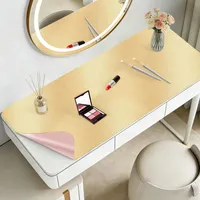 Schminktischunterlage 80x40cm, Make-up-Unterlage aus Leder für den Schminktisch, doppelseitig und wasserfest (Gold und Rosa)
