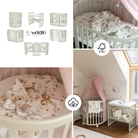 Waldin Babybett OWAL Kinderbett 7in1 mit Matratze, mitwachsendes Kinder-Bett