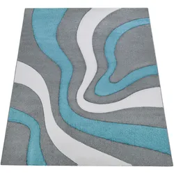 Teppich PACO HOME "Diamond 760", blau (türkis), B:200cm H:18mm L:290cm, Kunstfaser, Teppiche, Kurzflor, 3D-Design, modernes Wellen Muster, Kundenliebling