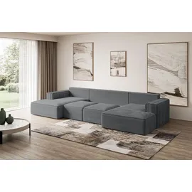 altdecor Ecksofa Cord 6-Sitzer Dunkelgrau