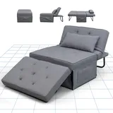 FLEXISPOT Sofabed, Relaxsessel Wohnzimmer Sessel mit hocker Schlafsessel Klappbar mit bettfunktion, SofaBett ausziehbarer Schlafsessel Belastbar bis 300kg, Gray, 91 * 69 * 35 cm