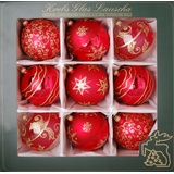 Krebs Glas Lauscha - Weihnachtsdekoration/Christbaumschmuck aus Glas - Satin-Glaskugelsortiment - Farbe: Rot - 9 Stück - Größe: ca. 10 cm