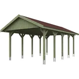 SKANHOLZ Skan Holz Wallgau - Satteldach Einzelcarport Breite 430 cm Gr. 2 - 430 x 750 cm Dachschalung mit Dachschindeln (rot) farblich unbehandelt Holzcarport