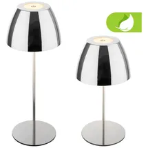 Briloner - LED Tischlampe kabellos IP44 mit Touch, stufenlos dimmbar, Akku & Lichtquelle tauschbar, Nachttischlampe, Leselampe, LED Lampe, Campinglampe, Tischleuchte, Outdoor, 36x10,5 cm, Chrom