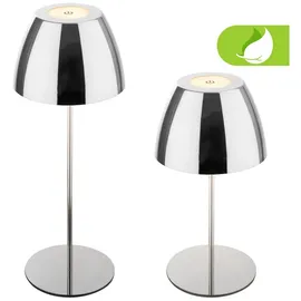 Briloner - LED Tischlampe kabellos IP44 mit Touch, stufenlos dimmbar, Akku & Lichtquelle tauschbar, Nachttischlampe, Leselampe, LED Lampe, Campinglampe, Tischleuchte, Outdoor, 36x10,5 cm, Chrom