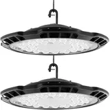 Sararoom Strahler Industrielampe Hallenstrahler Werkstattlampe - 2er 150W UFO LED High Bay Licht 15000LM Baustrahler, 6500K Kaltweiß Industrial LED Deckenleuchte Kronleuchter für Keller Garage Lager