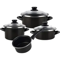 Magefesa KENIA Kochtopf Set, 7-teilig Induktion Zweischicht-Antihaft PFOA-freies Glasdeckel, Schwarz